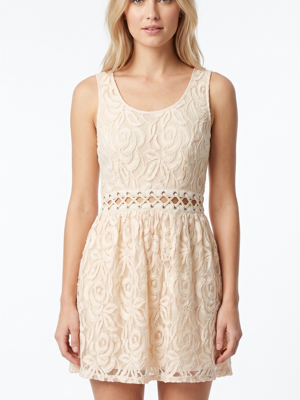 Forever 21 Cream Lace Sleeveless Fit & Flare Dress